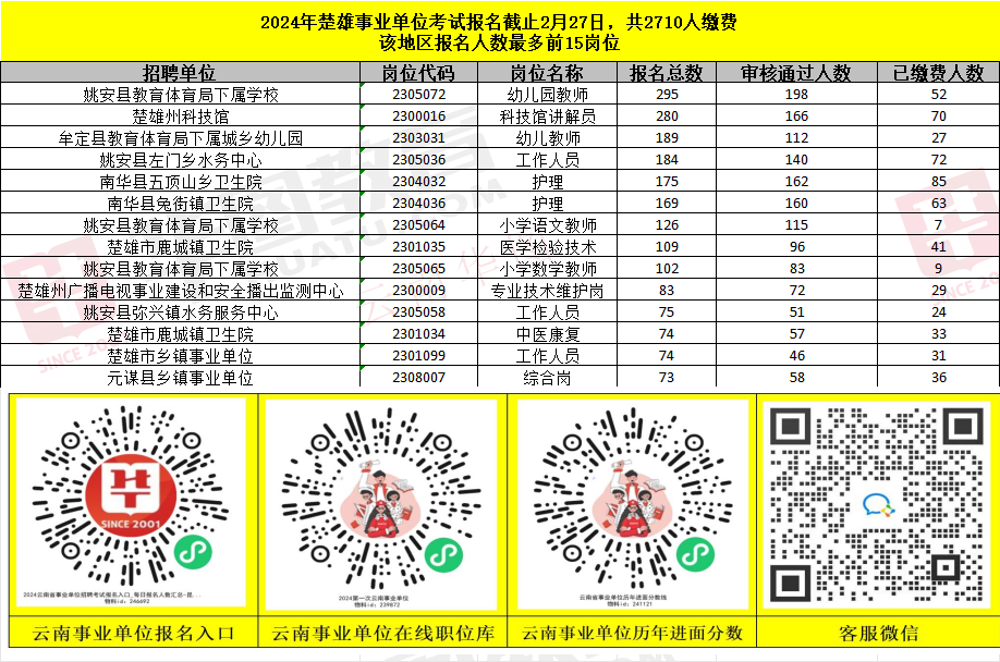 楚雄事业单位招聘2024岗位表全面解析